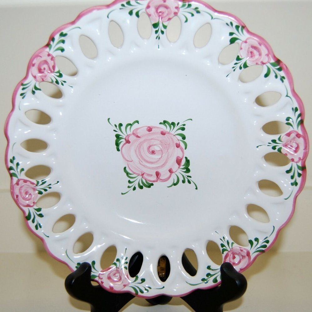 Vintage Vestal Alcobaca of Portugal Set of 3 Pink and White, Pierce Rim #1049,